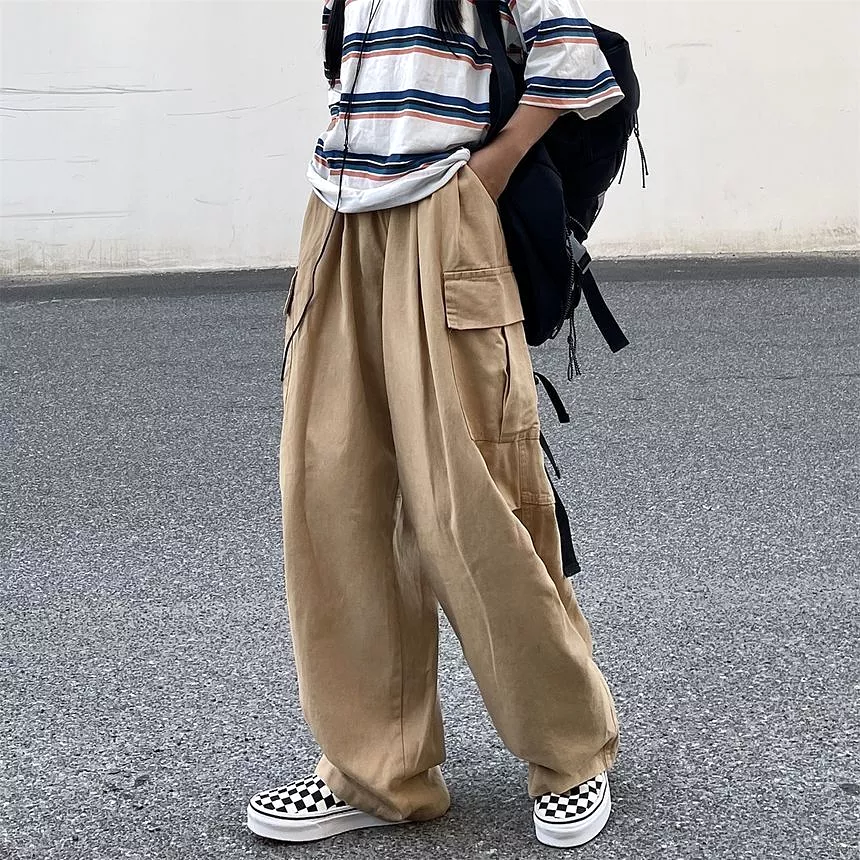 Elastic-Waist Wide-Leg Cargo Pants dd17