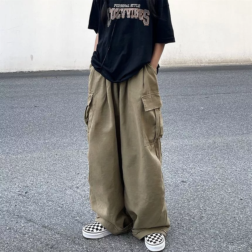 Elastic-Waist Wide-Leg Cargo Pants dd17