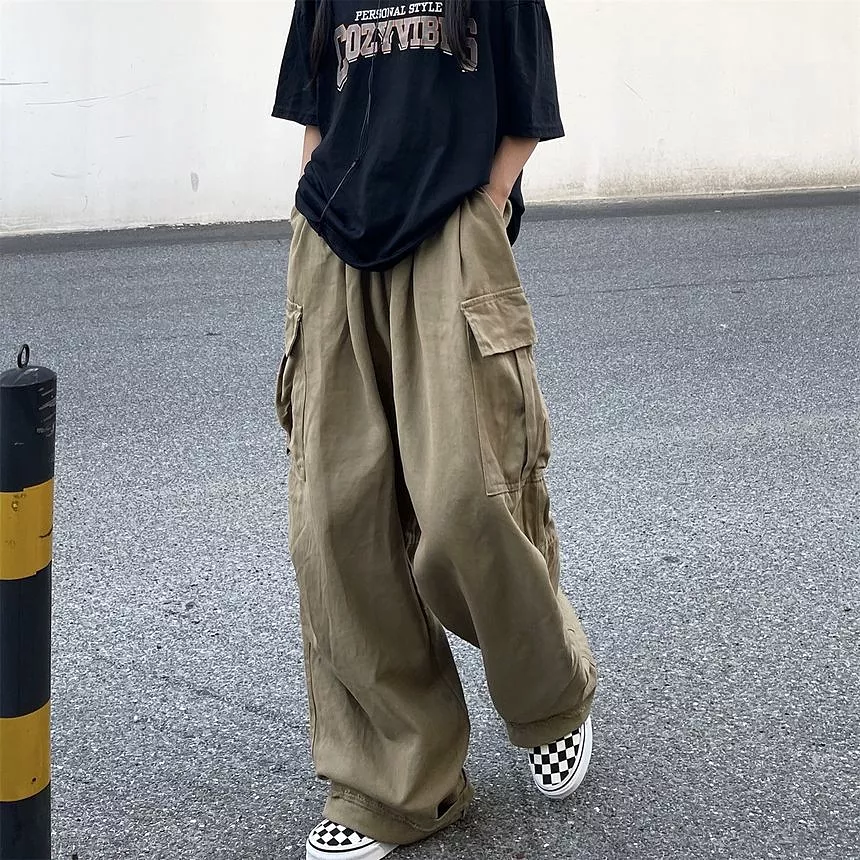 Elastic-Waist Wide-Leg Cargo Pants dd17