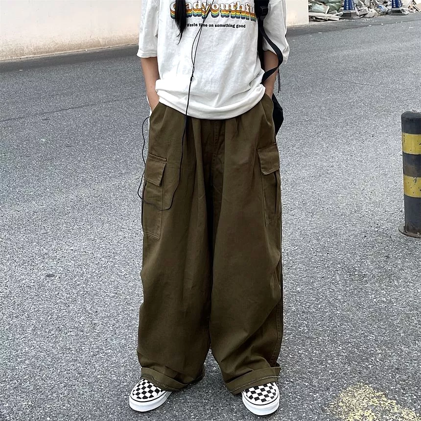 Elastic-Waist Wide-Leg Cargo Pants dd17