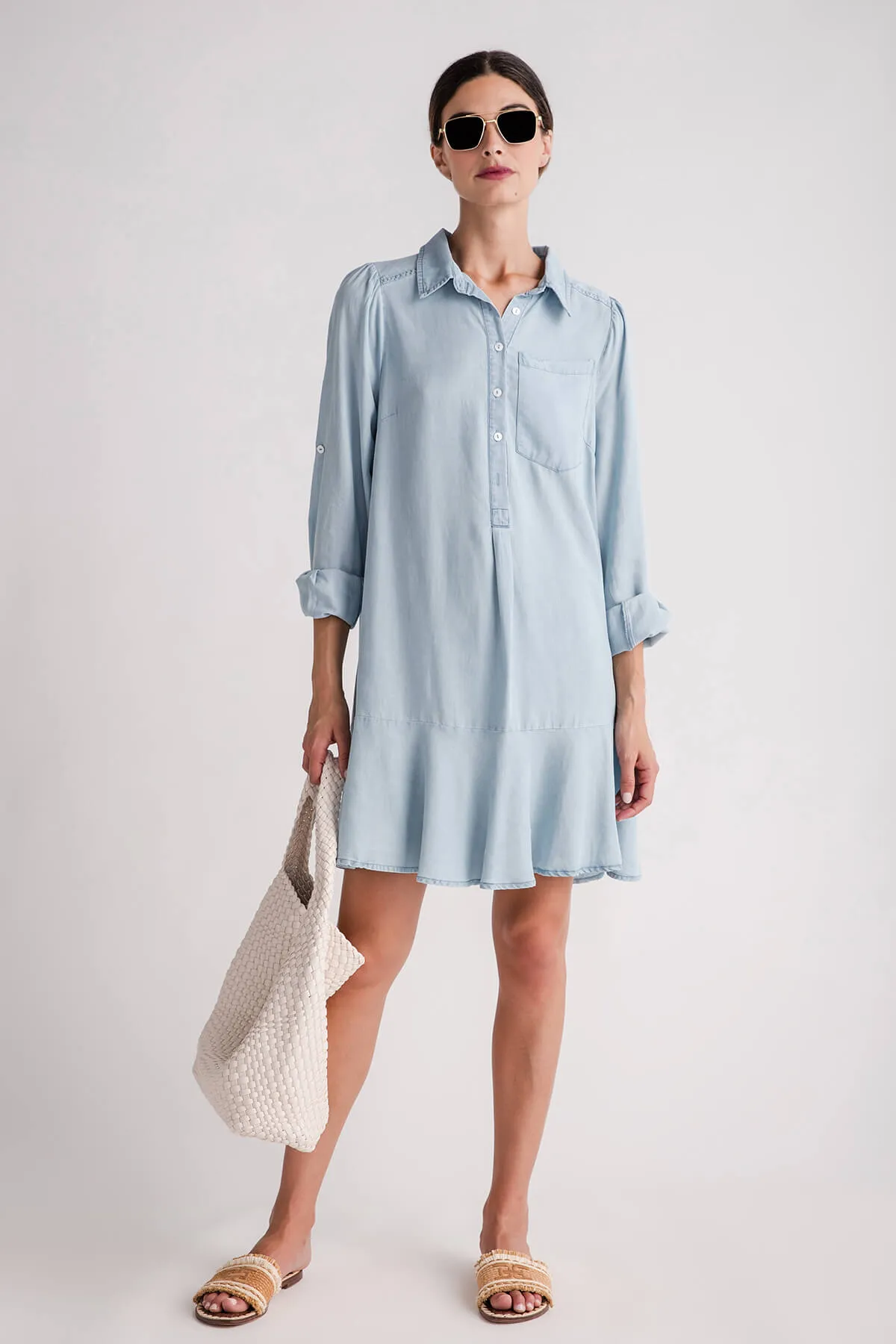 Fate Washed Tencel Flounce Hem Shirt Dress