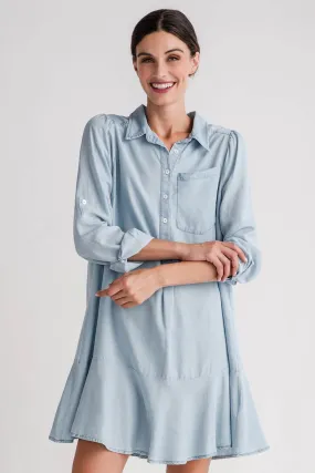 Fate Washed Tencel Flounce Hem Shirt Dress