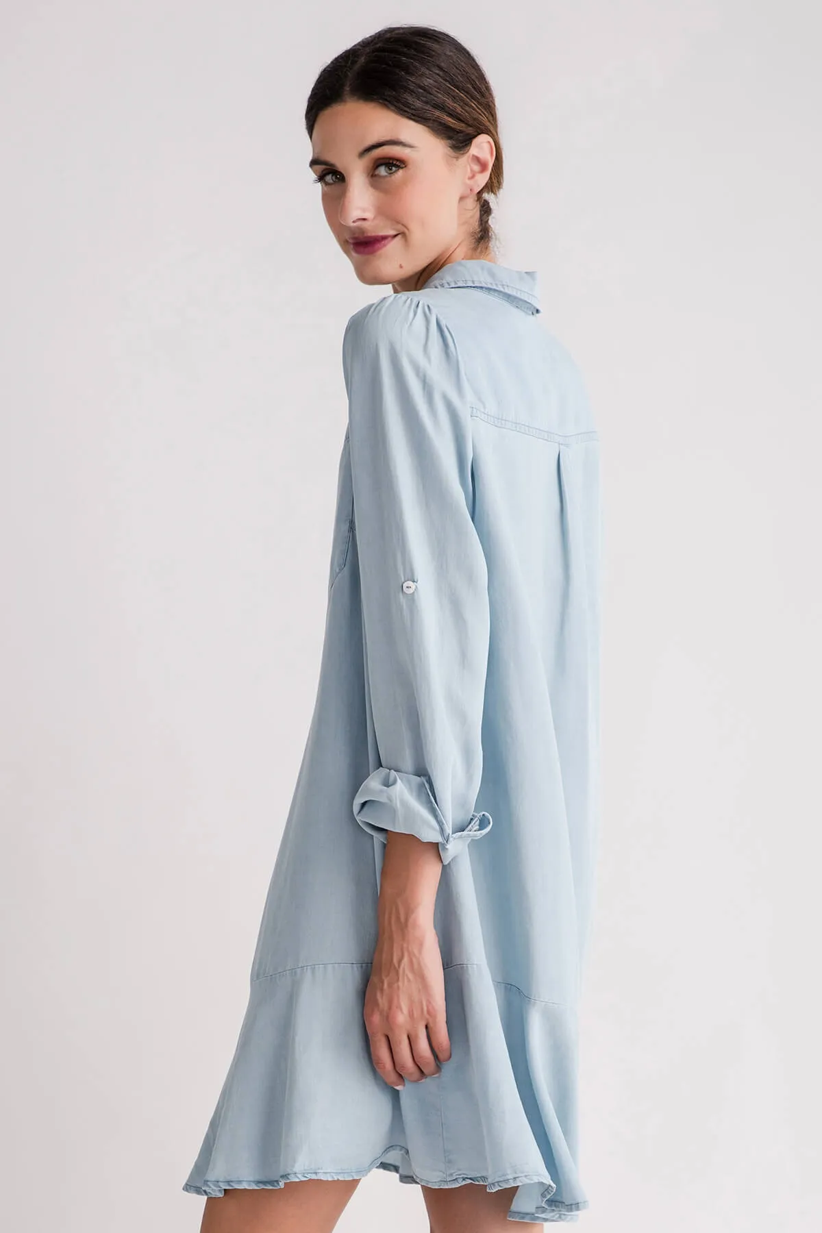 Fate Washed Tencel Flounce Hem Shirt Dress