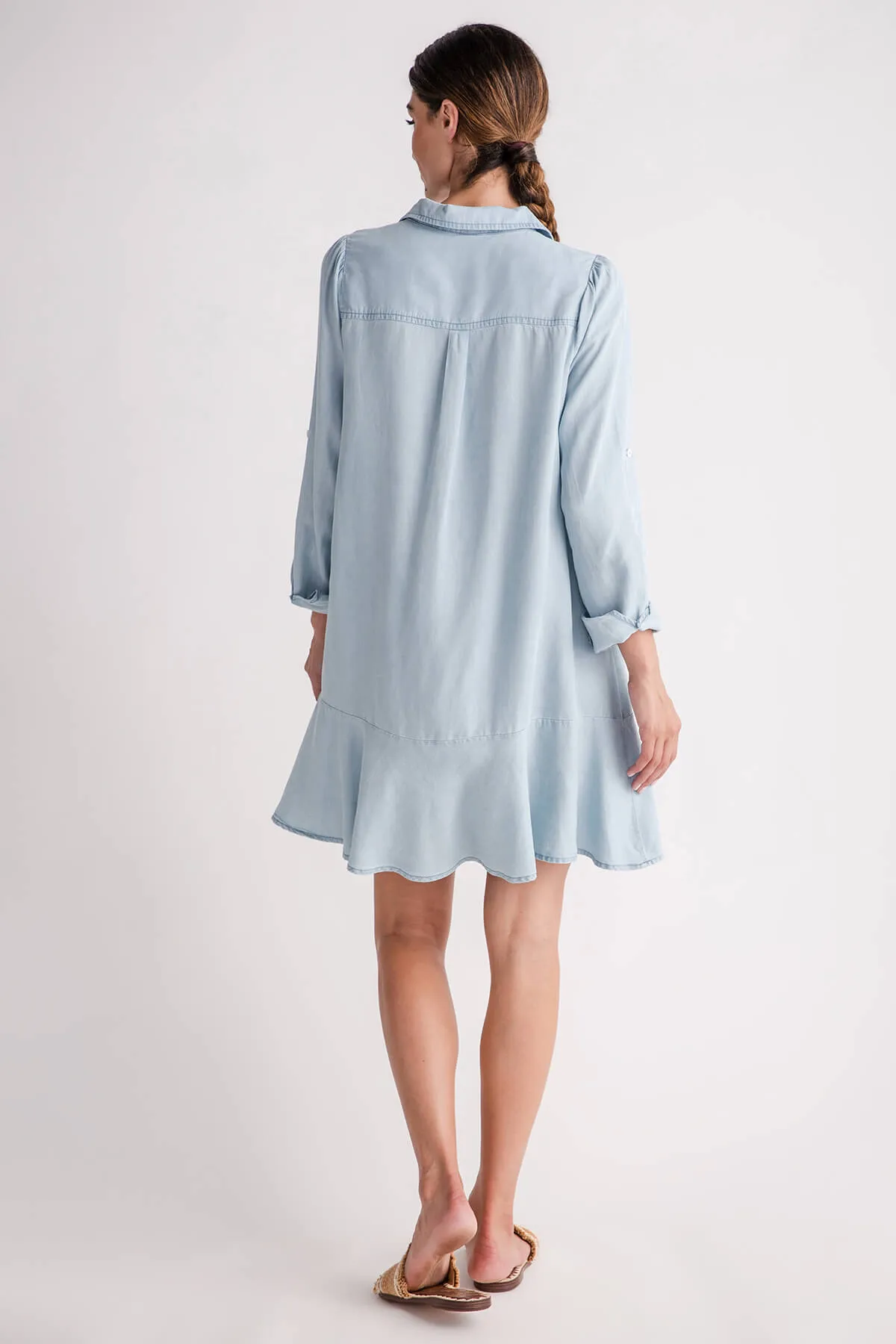 Fate Washed Tencel Flounce Hem Shirt Dress