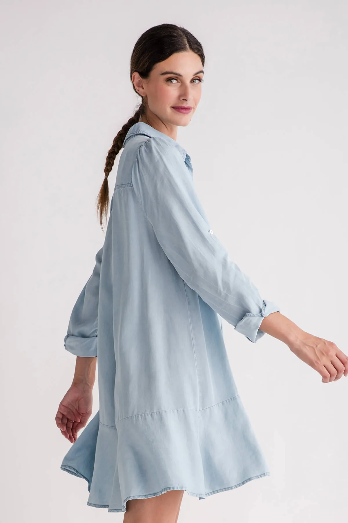 Fate Washed Tencel Flounce Hem Shirt Dress