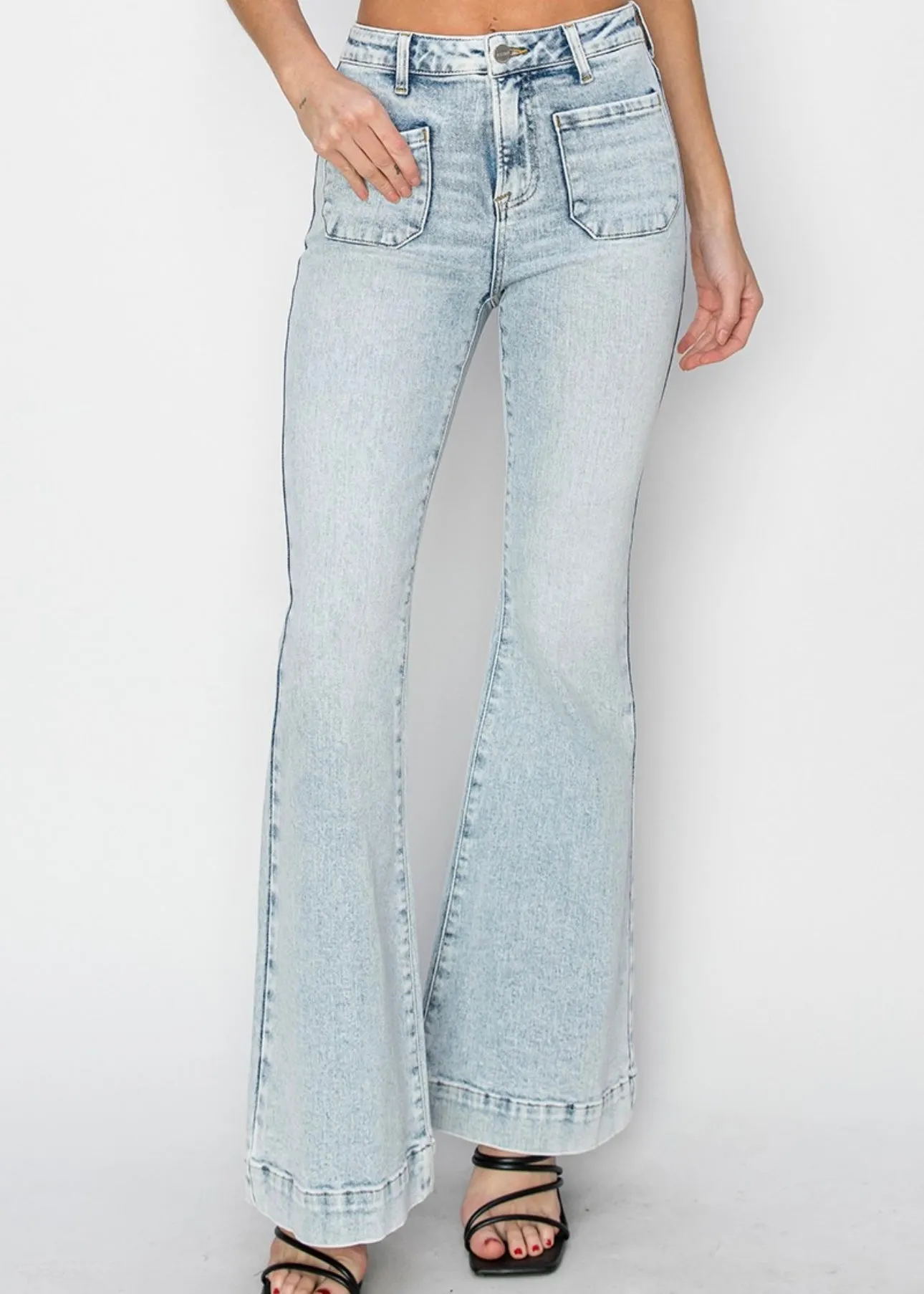 FINAL SALE - Risen High Rise Patch Pocket Bell Bottom Jeans