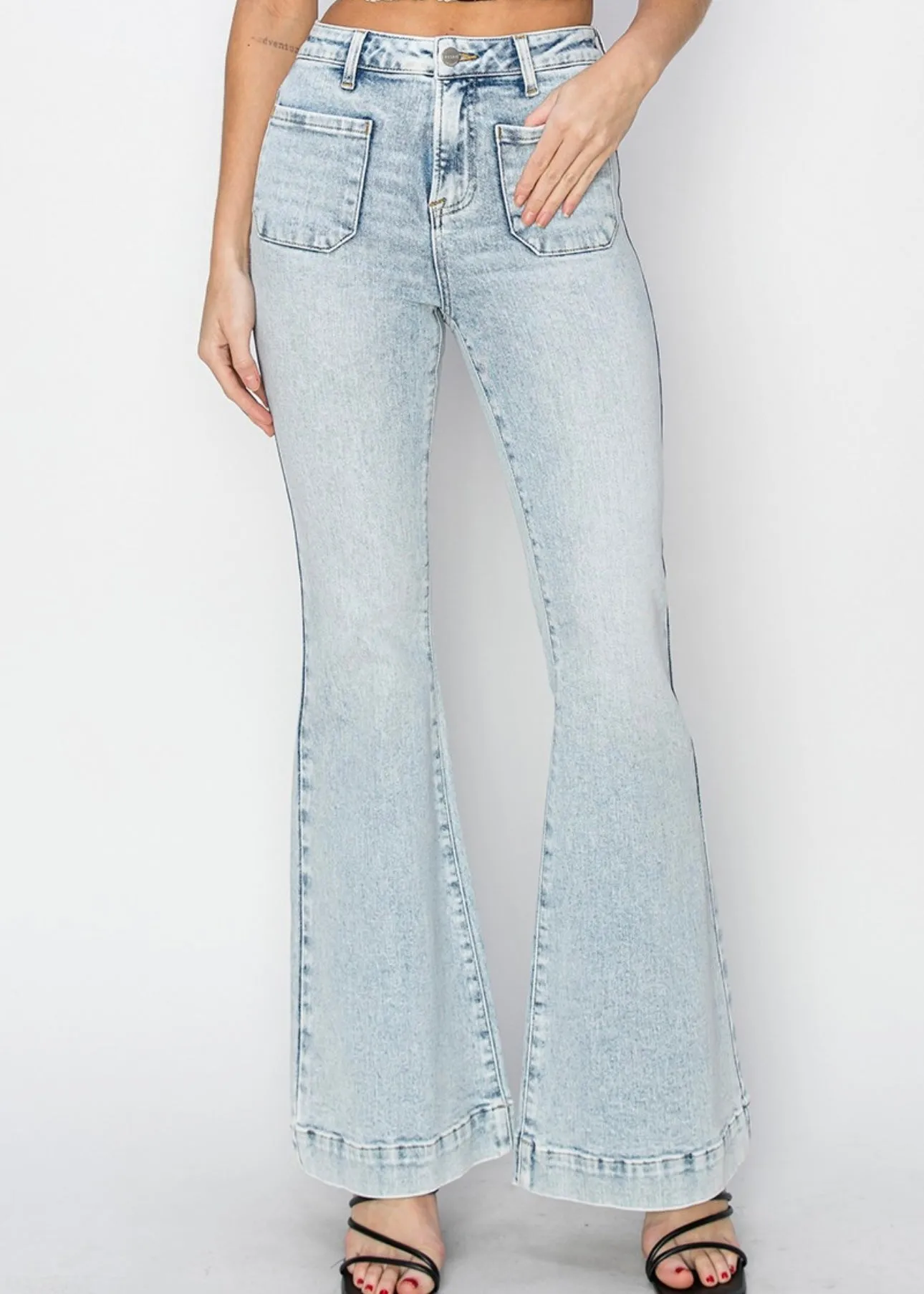 FINAL SALE - Risen High Rise Patch Pocket Bell Bottom Jeans