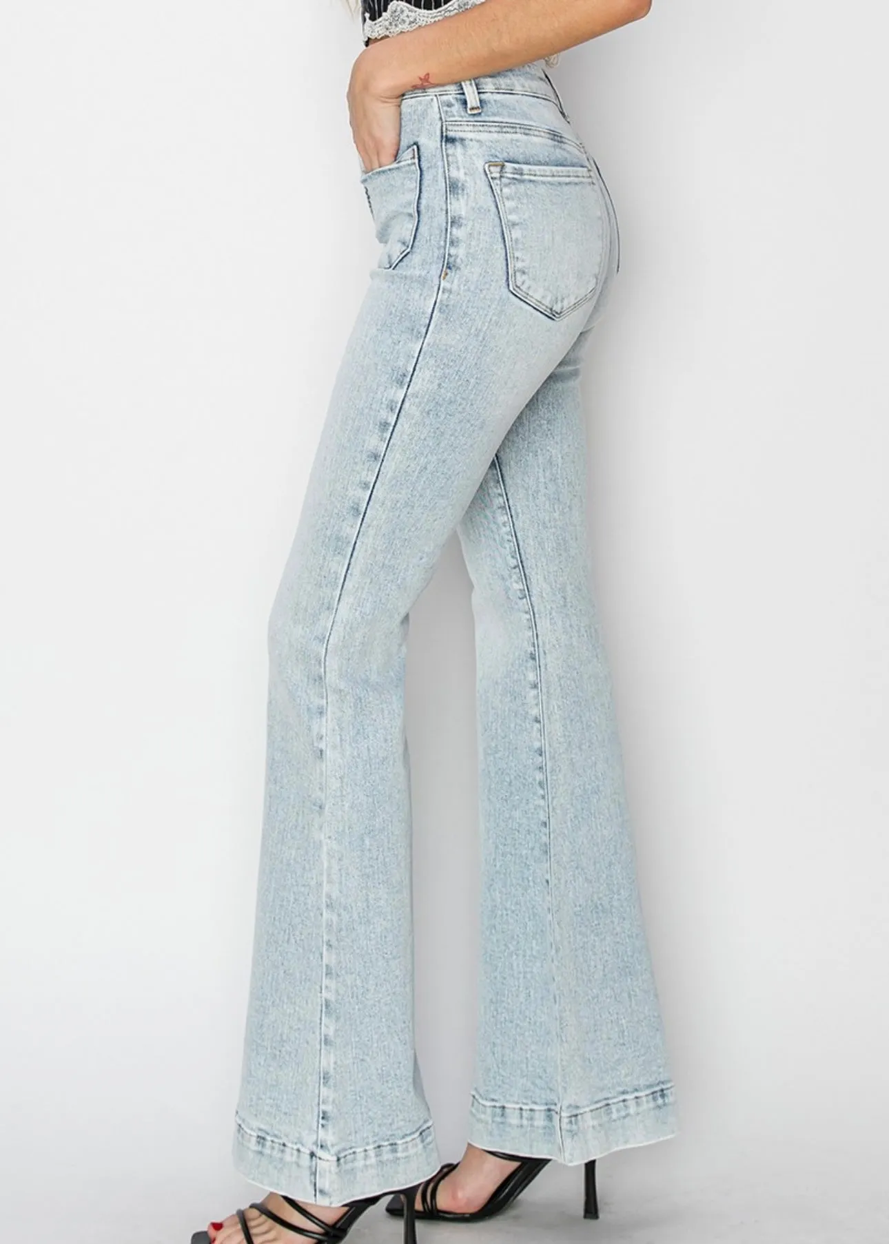 FINAL SALE - Risen High Rise Patch Pocket Bell Bottom Jeans