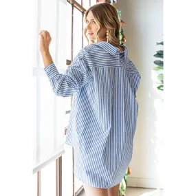 First Love Striped Button Down High-Low Hem Shirt