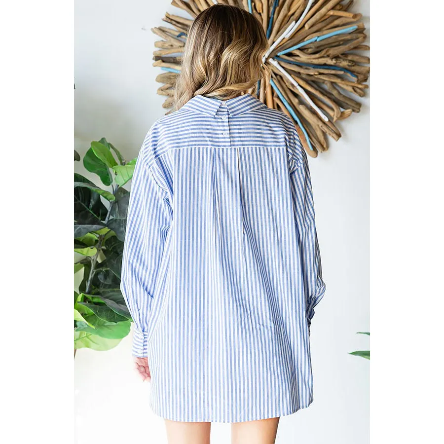 First Love Striped Button Down High-Low Hem Shirt