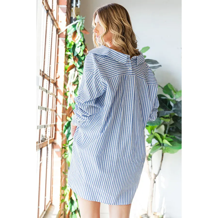 First Love Striped Button Down High-Low Hem Shirt