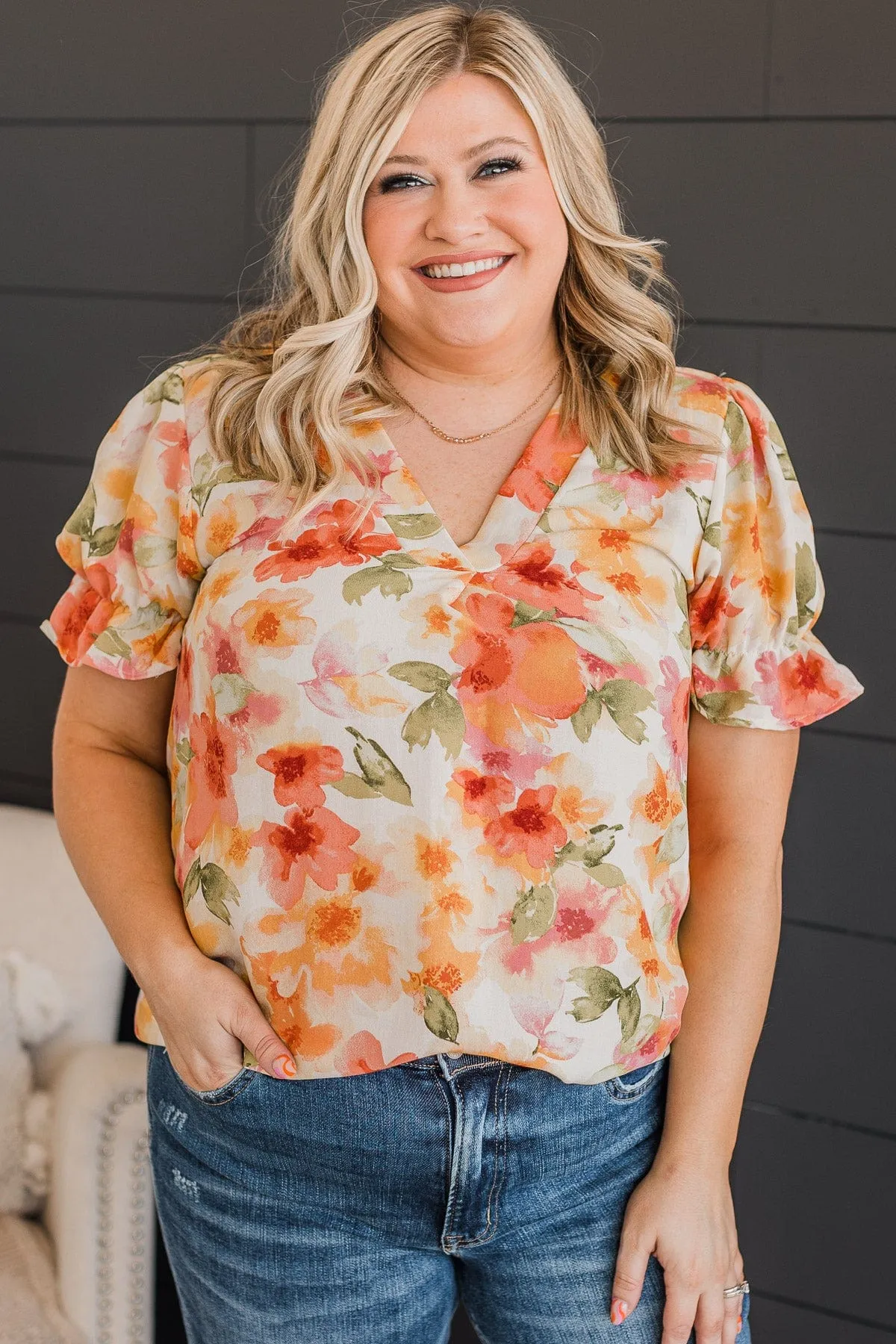 Forever Blossoming V-Neck Blouse- Ivory