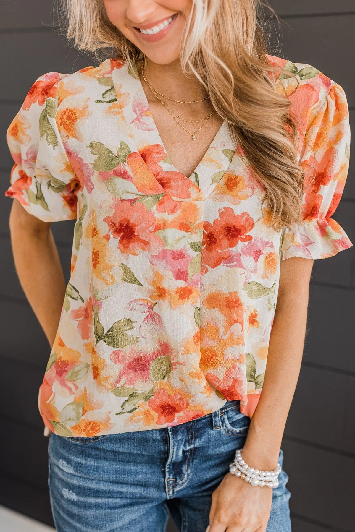 Forever Blossoming V-Neck Blouse- Ivory