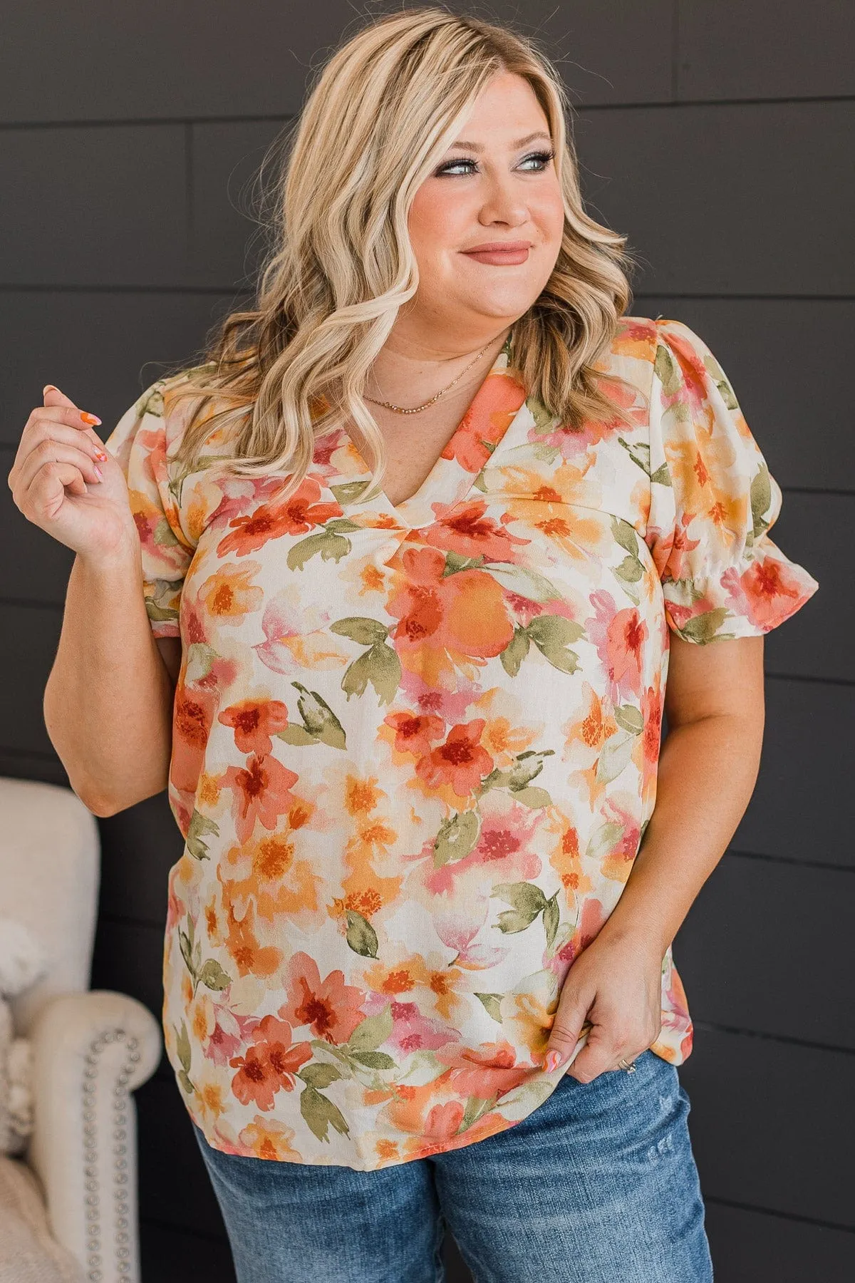 Forever Blossoming V-Neck Blouse- Ivory