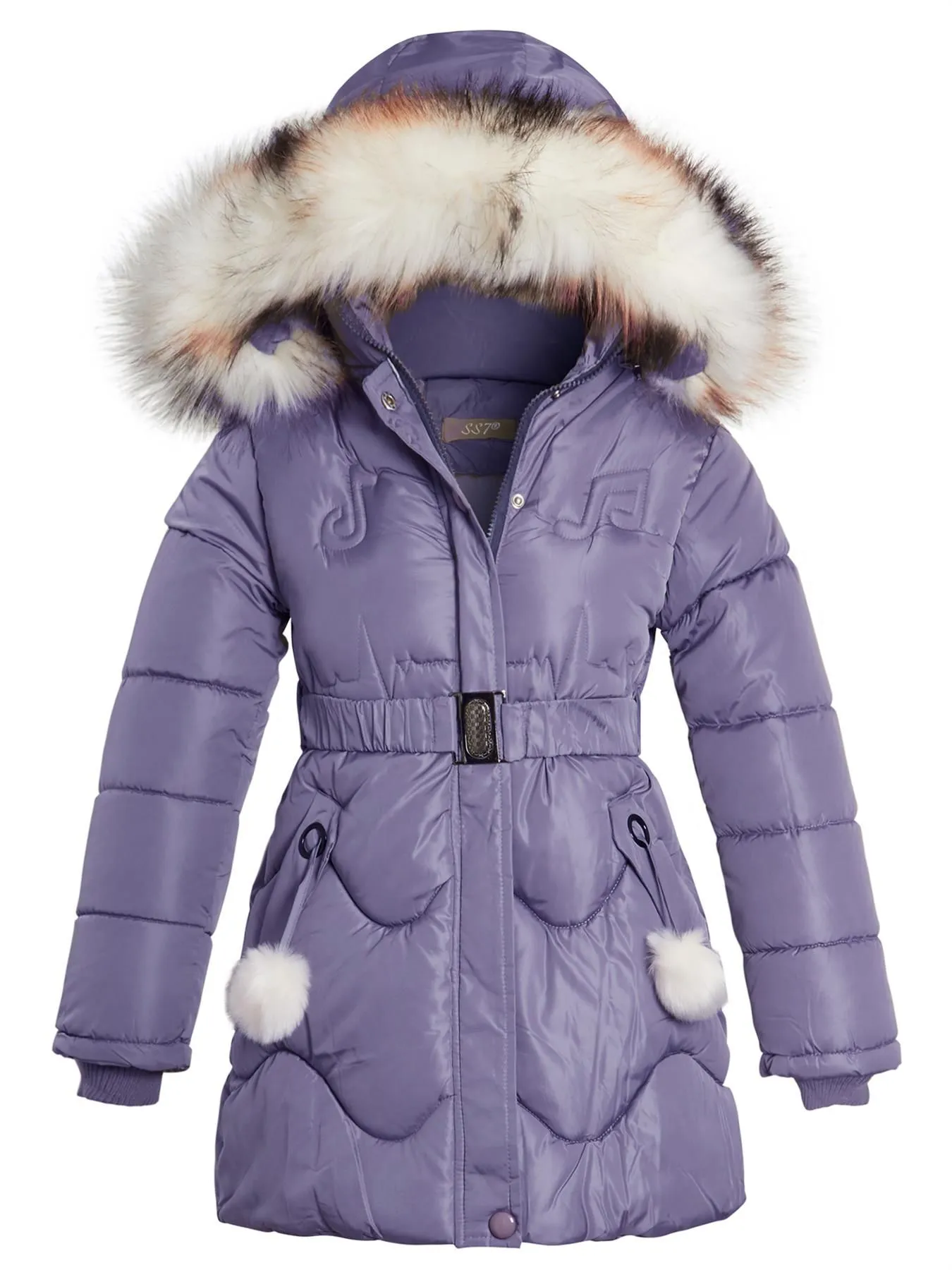 Girls Tik Tok Quilted Faux Fur Parka Coat, Black, Grey, Pink, Red, Stone, Lilac, Ages 3 to 14 Years