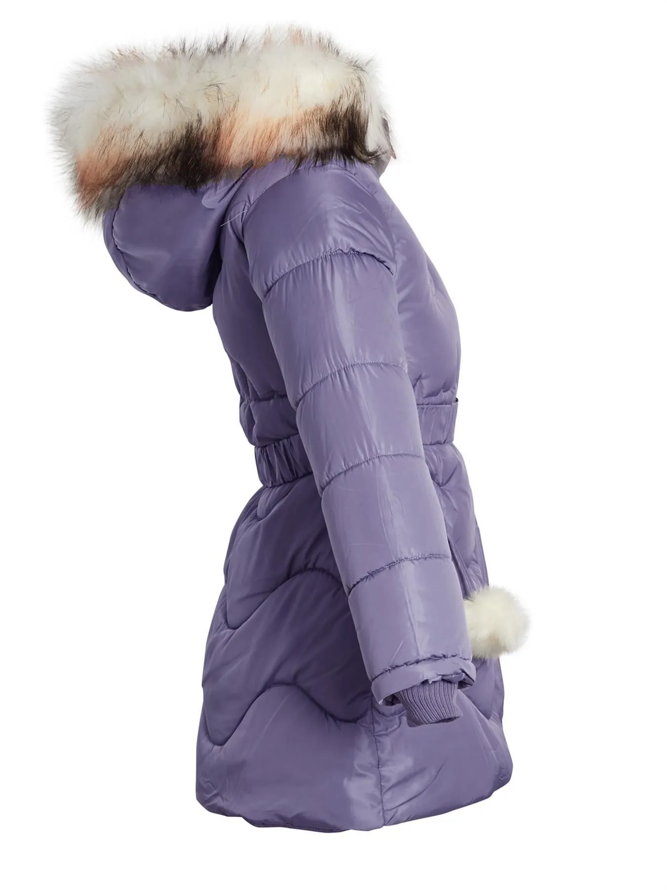 Girls Tik Tok Quilted Faux Fur Parka Coat, Black, Grey, Pink, Red, Stone, Lilac, Ages 3 to 14 Years