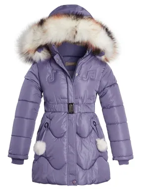 Girls Tik Tok Quilted Faux Fur Parka Coat, Black, Grey, Pink, Red, Stone, Lilac, Ages 3 to 14 Years