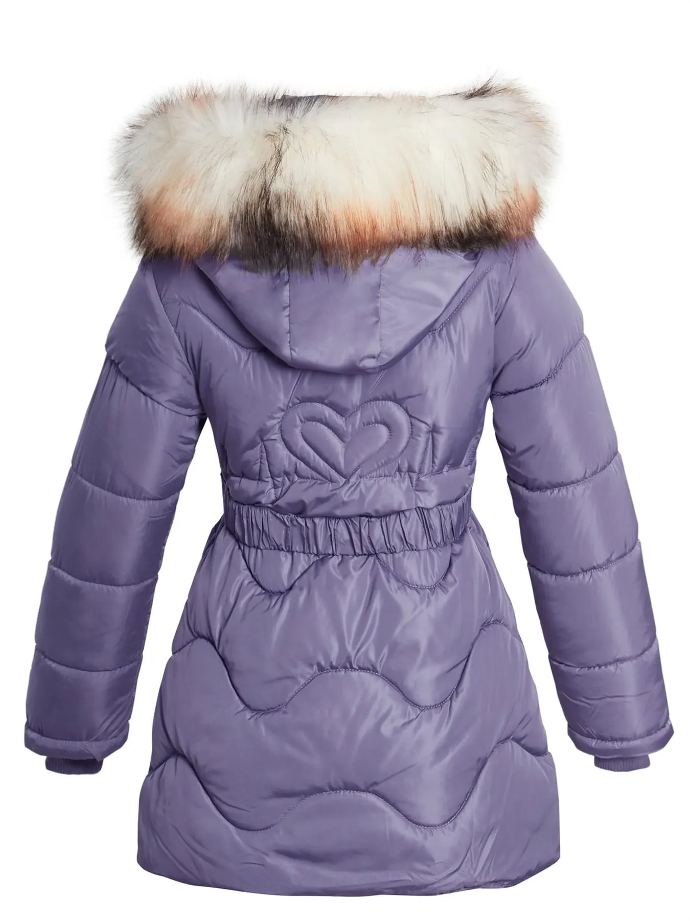 Girls Tik Tok Quilted Faux Fur Parka Coat, Black, Grey, Pink, Red, Stone, Lilac, Ages 3 to 14 Years