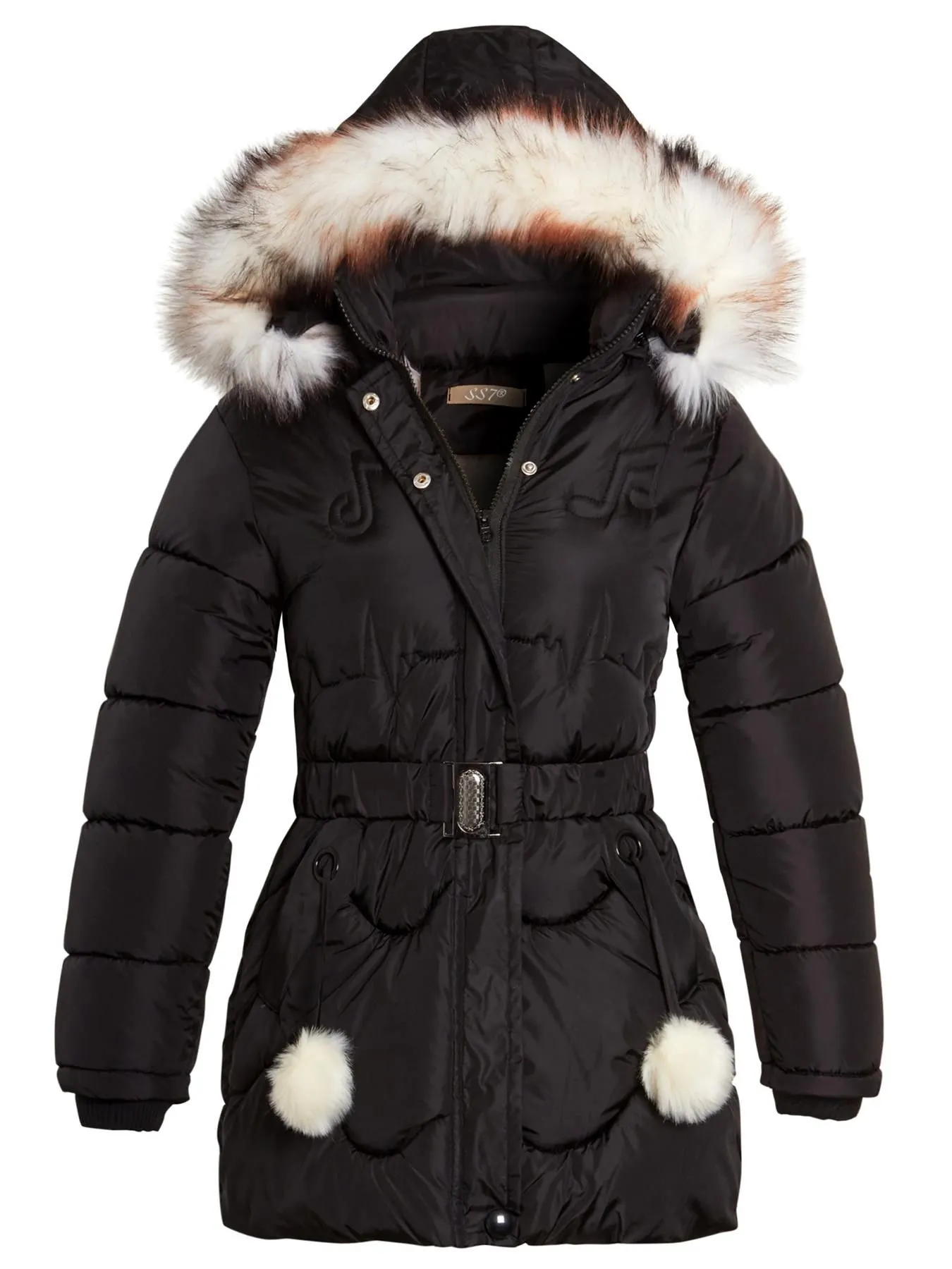 Girls Tik Tok Quilted Faux Fur Parka Coat, Black, Grey, Pink, Red, Stone, Lilac, Ages 3 to 14 Years