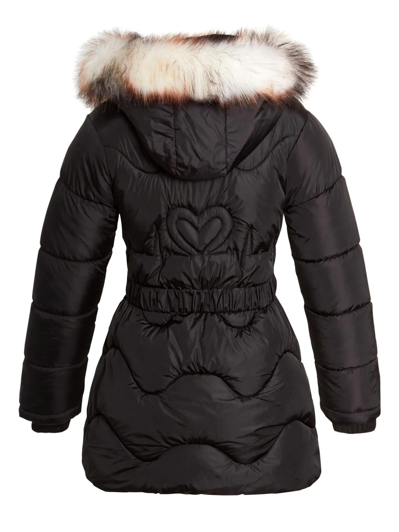 Girls Tik Tok Quilted Faux Fur Parka Coat, Black, Grey, Pink, Red, Stone, Lilac, Ages 3 to 14 Years