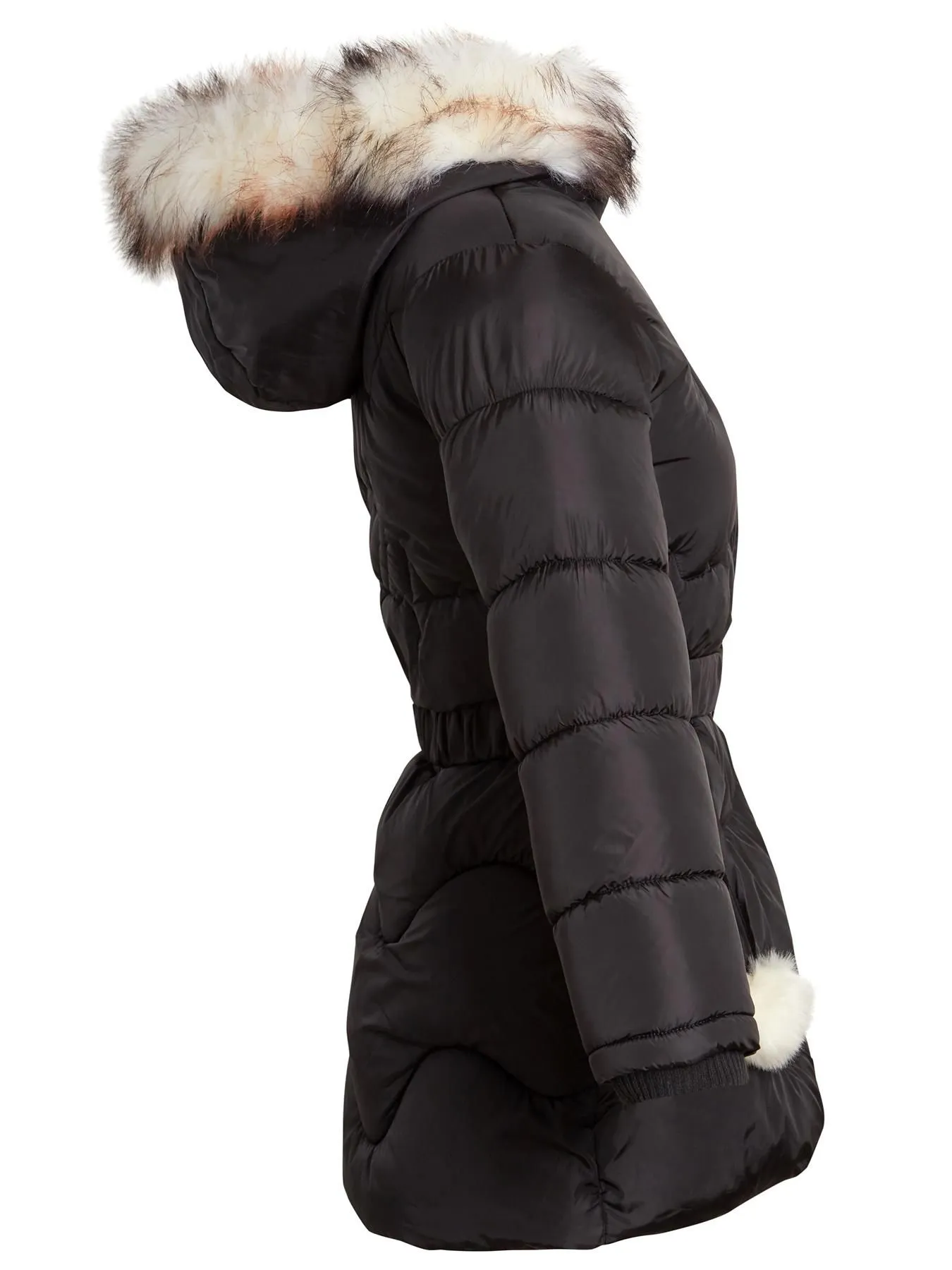 Girls Tik Tok Quilted Faux Fur Parka Coat, Black, Grey, Pink, Red, Stone, Lilac, Ages 3 to 14 Years