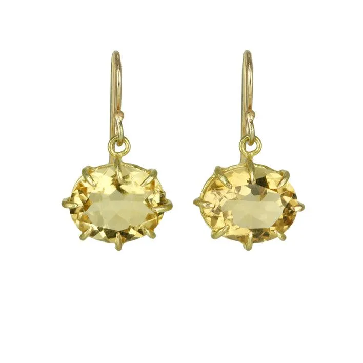 Gold Prong-Set Oval Faceted Citrine Earrings