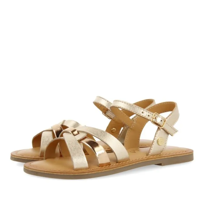 GOLDEN LEATHER SANDALS WITH METALLIC DETAIL FOR GIRL AND BOY IMBLER