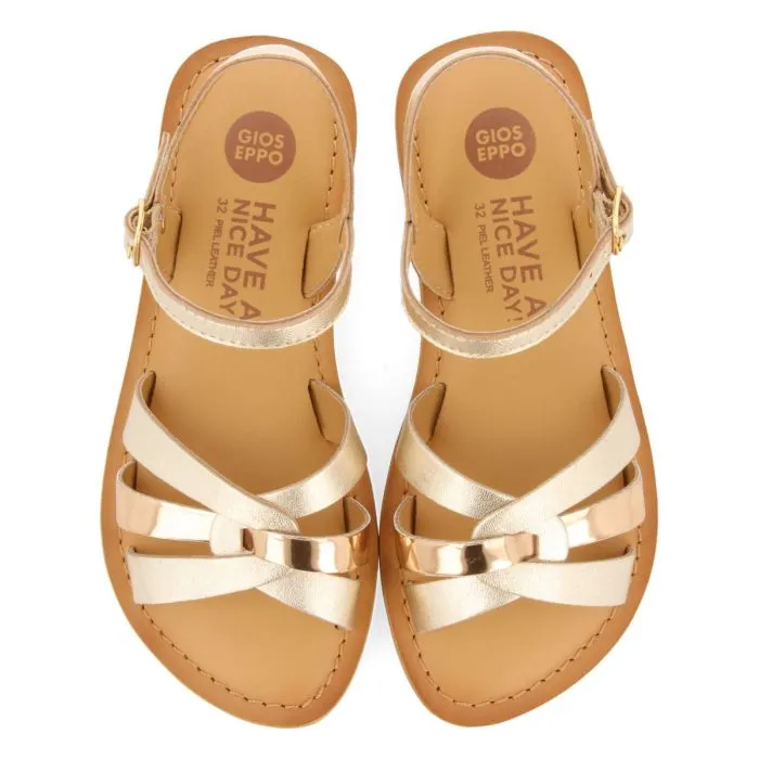 GOLDEN LEATHER SANDALS WITH METALLIC DETAIL FOR GIRL AND BOY IMBLER