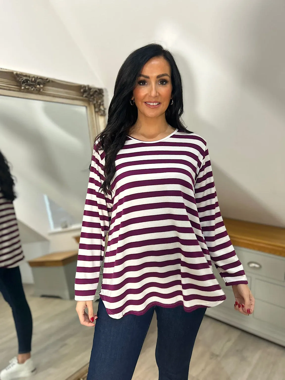 Grape Striped Scoop Neck Top Anna