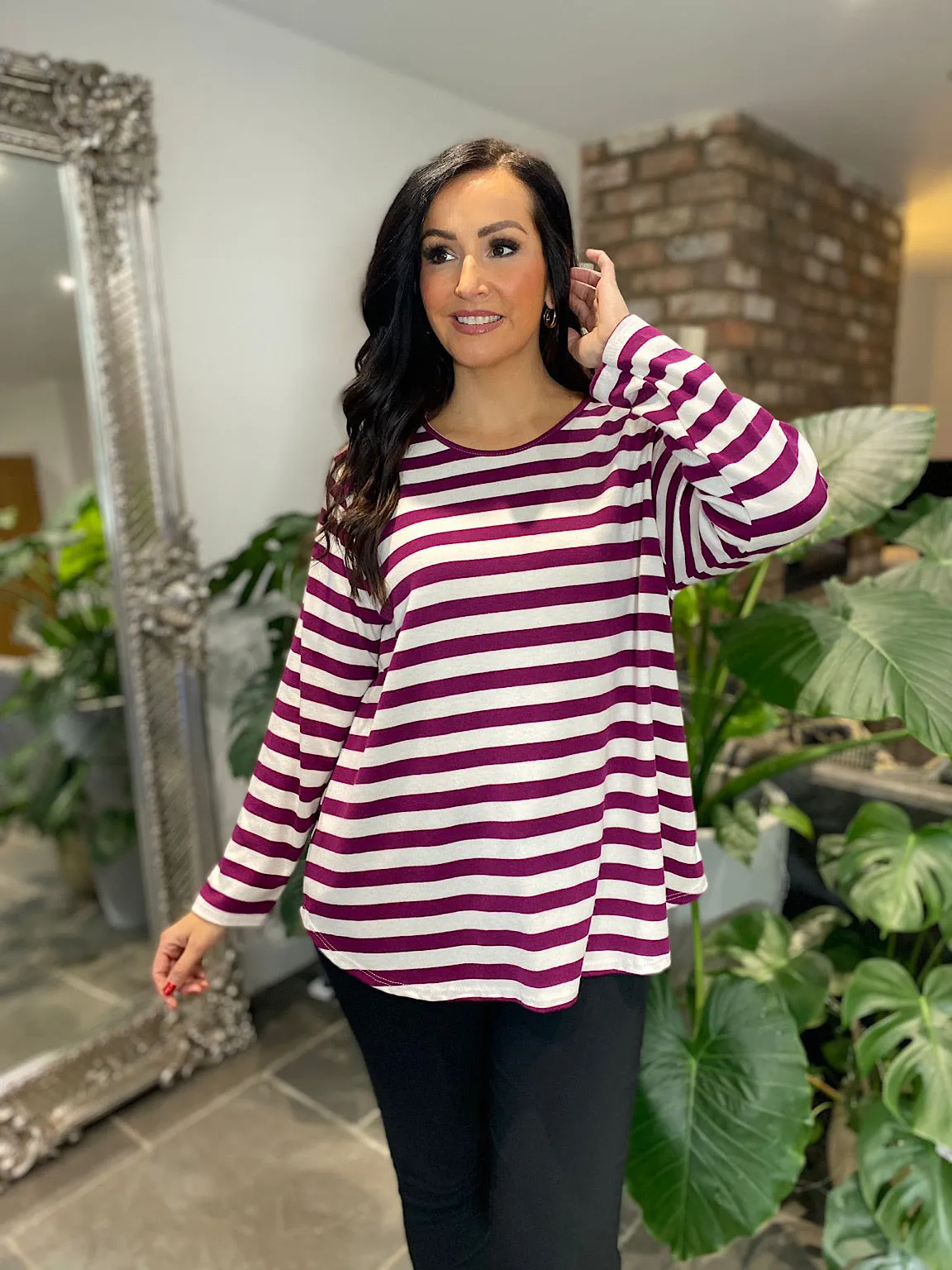 Grape Striped Scoop Neck Top Anna