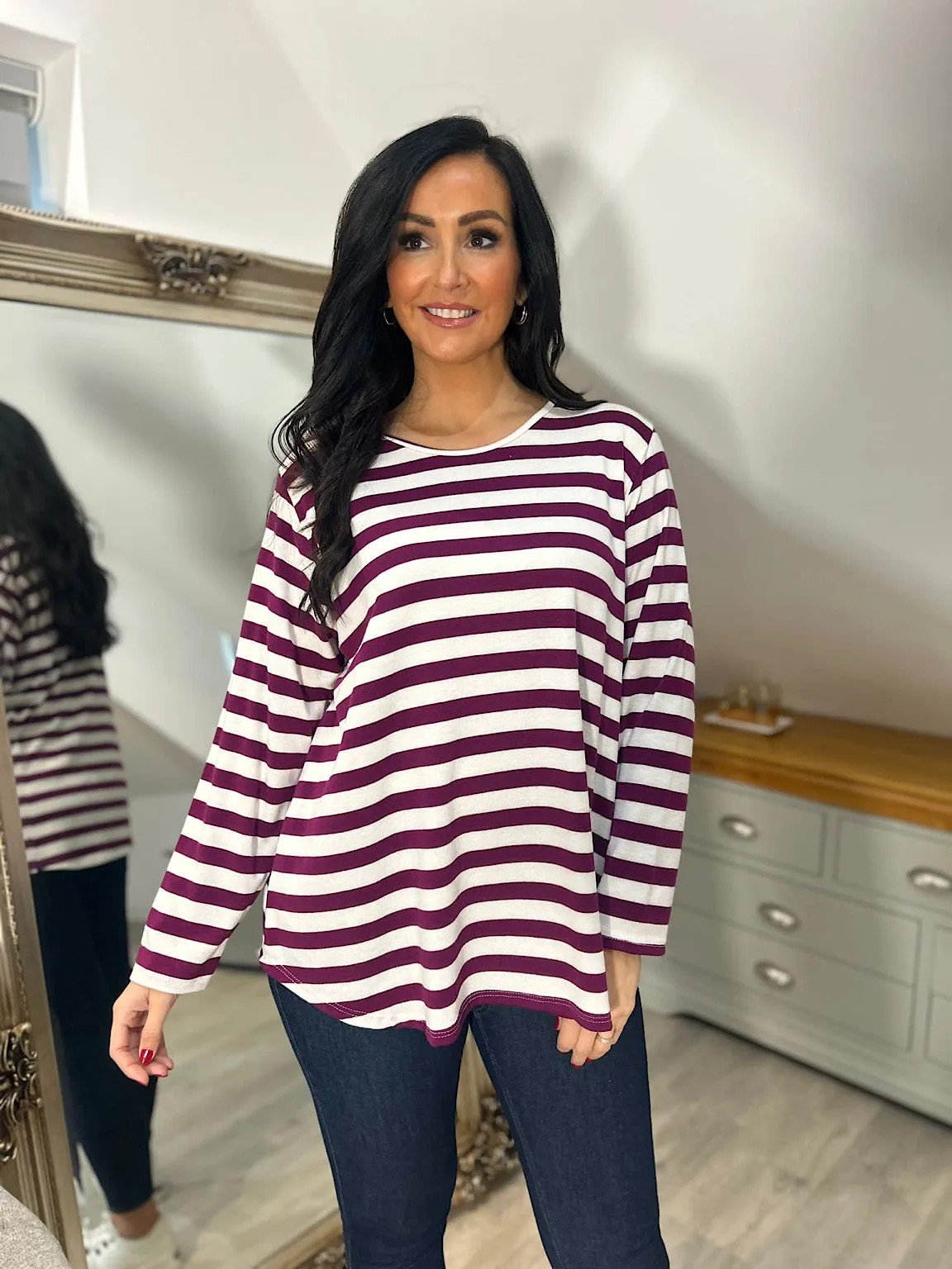 Grape Striped Scoop Neck Top Anna