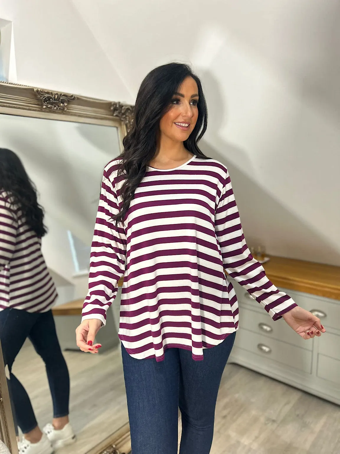 Grape Striped Scoop Neck Top Anna