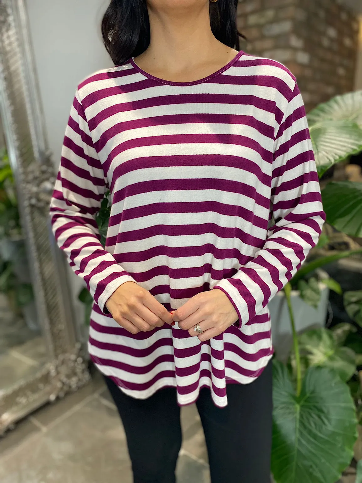 Grape Striped Scoop Neck Top Anna