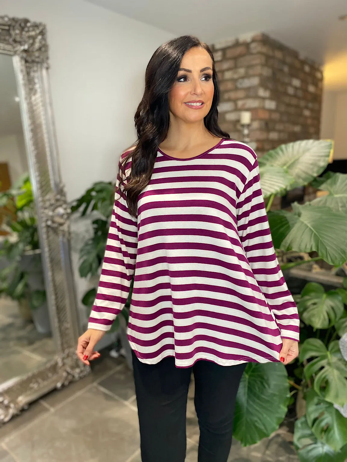 Grape Striped Scoop Neck Top Anna