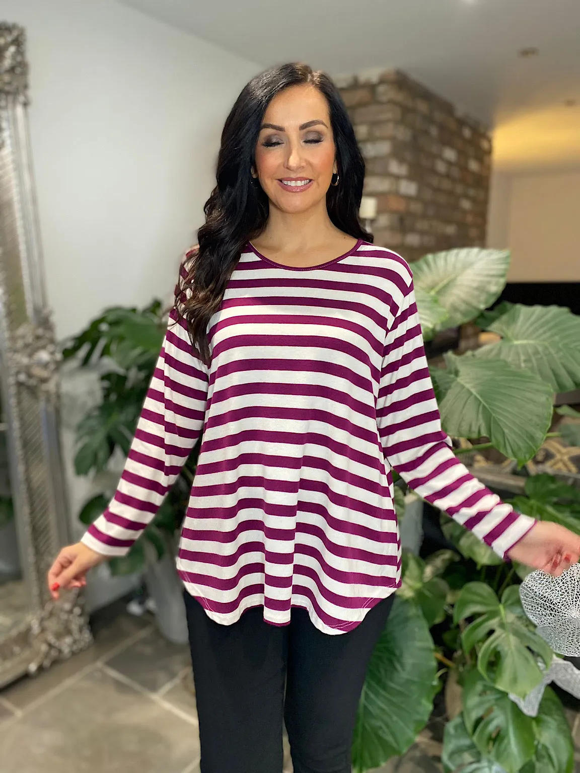 Grape Striped Scoop Neck Top Anna