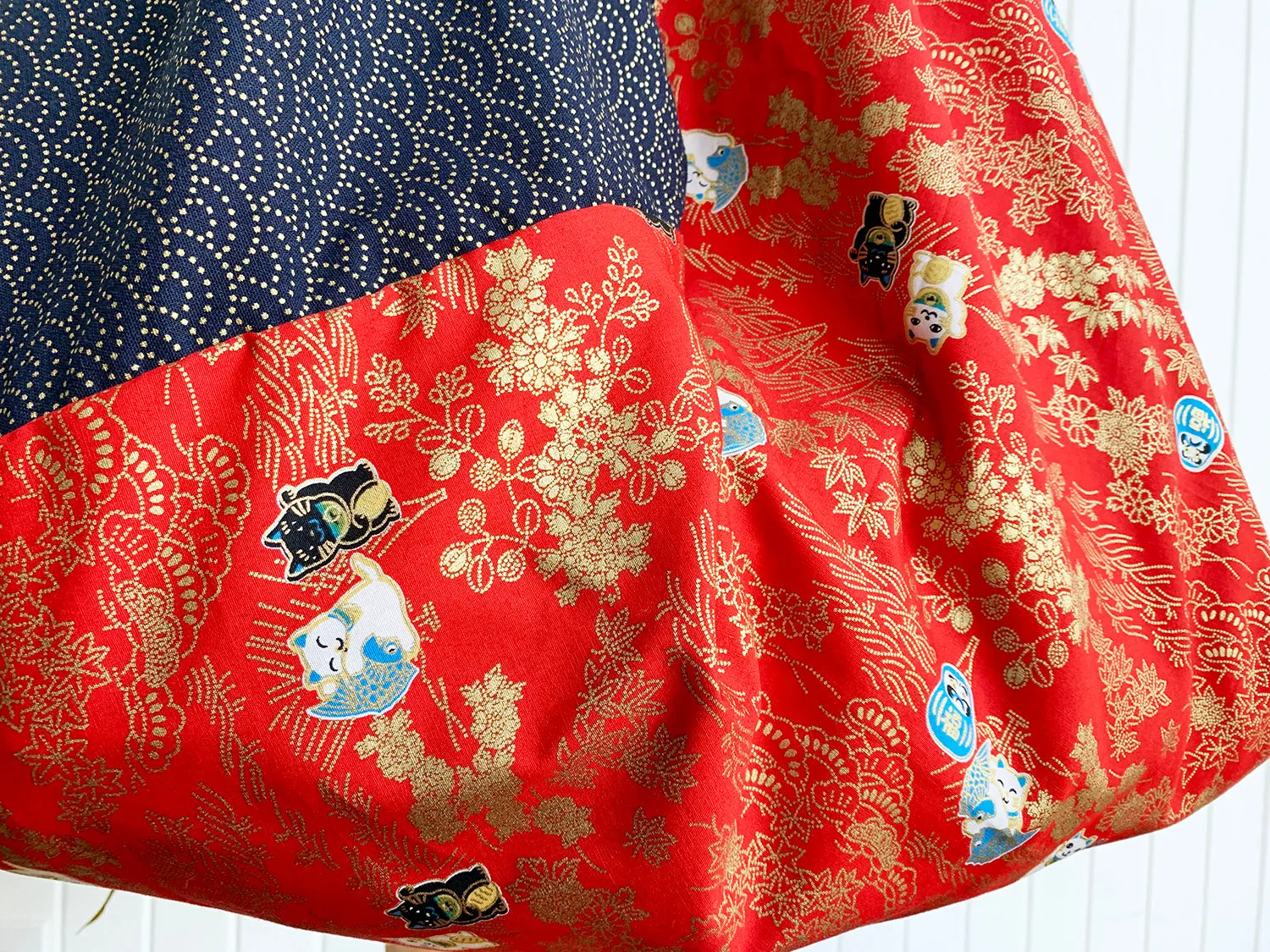 *Handmade* Origami bag | Market bag | Maneki-neko (Red)