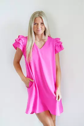 Hannah Hot Pink V-Neck Dress