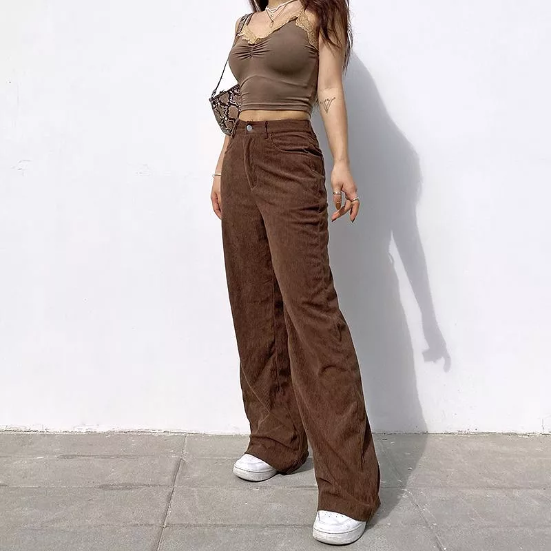 High-Waist Corduroy Wide Leg Pants dd10