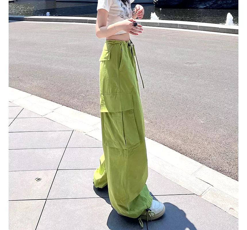 High Waist Plain Wide Leg Cargo Pants dd26