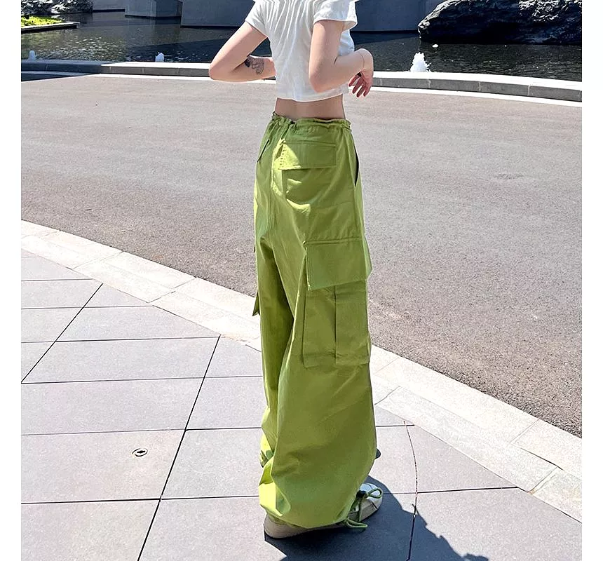 High Waist Plain Wide Leg Cargo Pants dd26