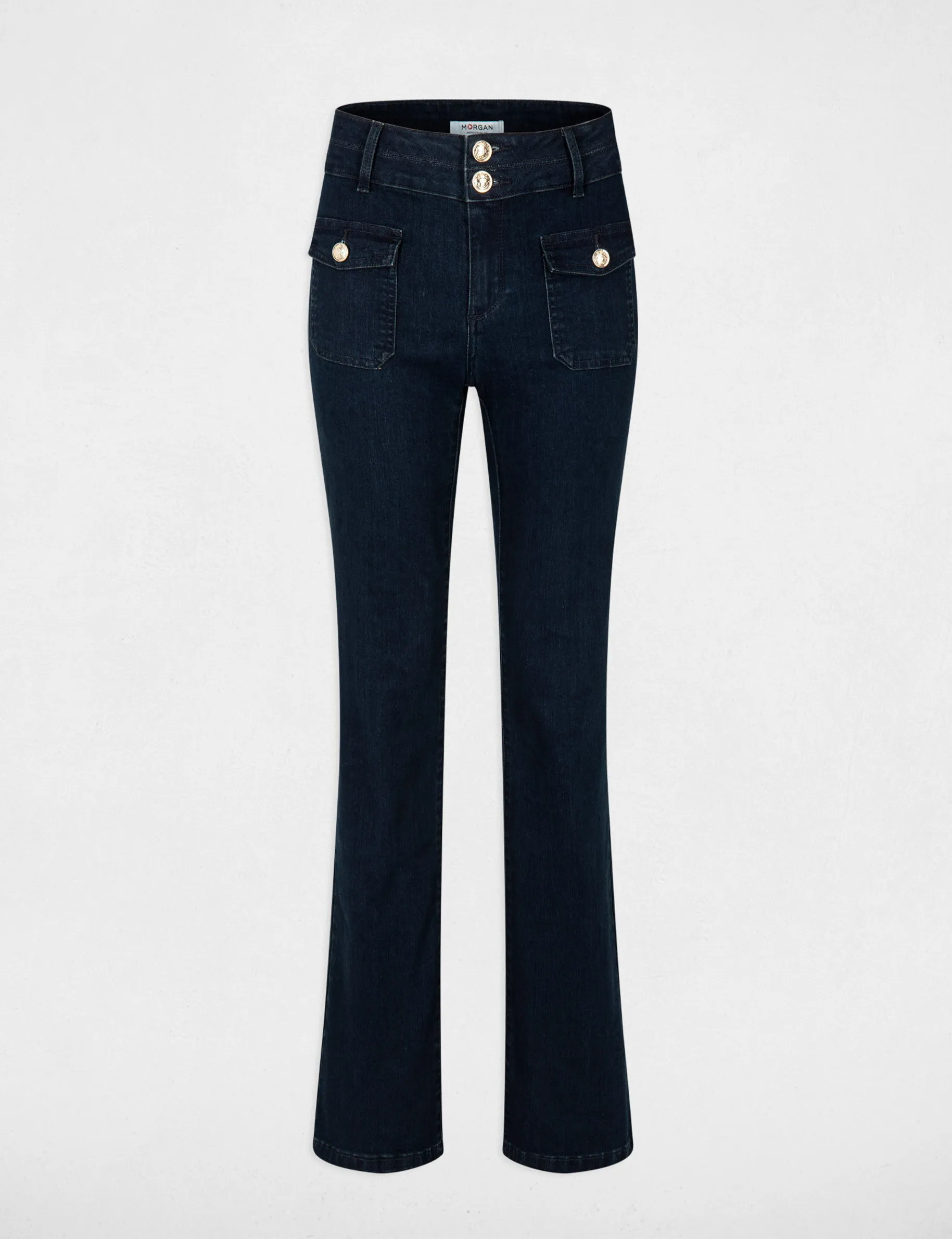 High-waisted bootcut jeans raw denim women