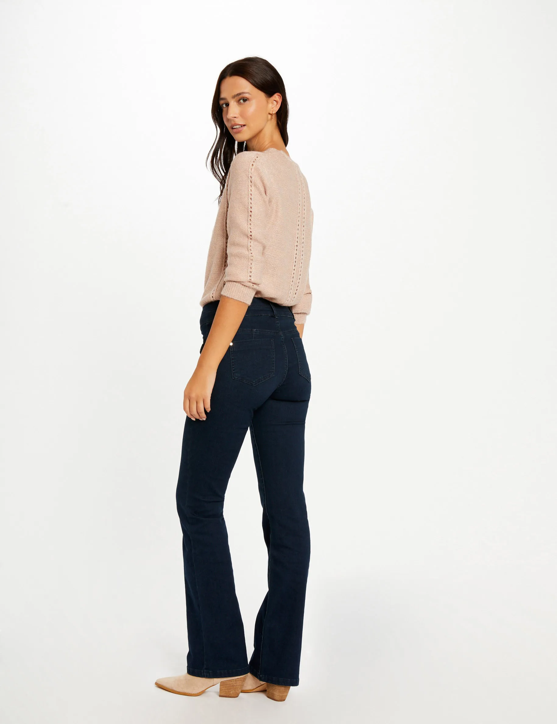 High-waisted bootcut jeans raw denim women