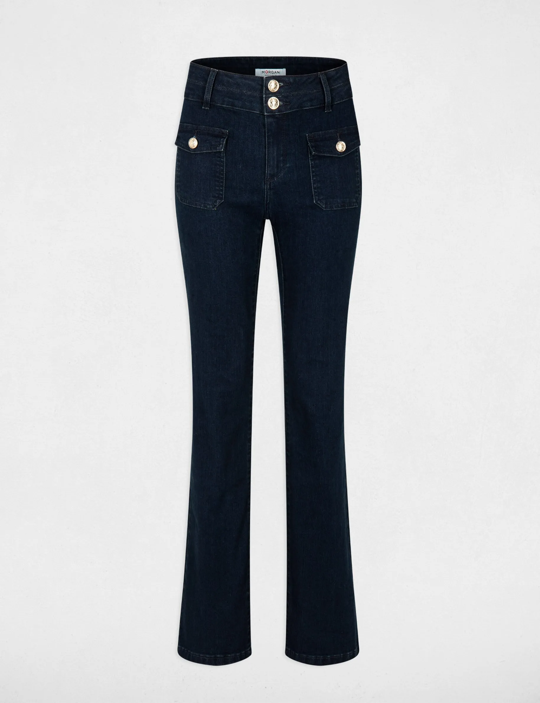 High-waisted bootcut jeans raw denim women