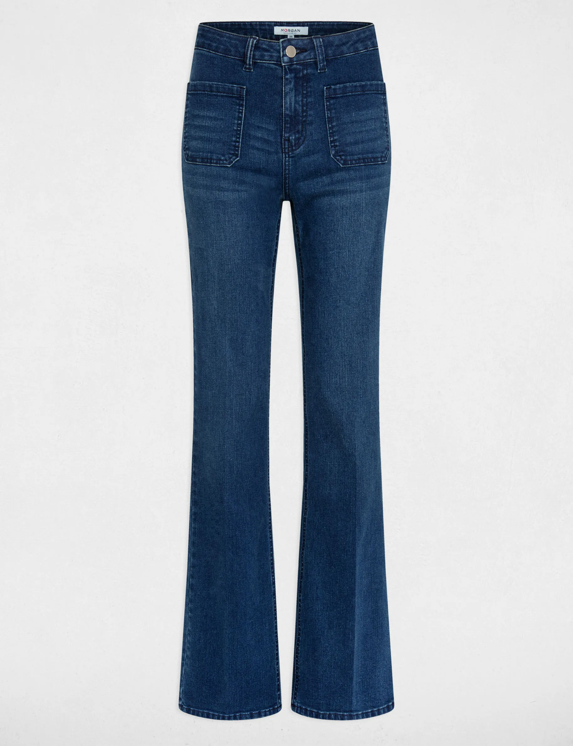 High-waisted flare jeans raw denim women