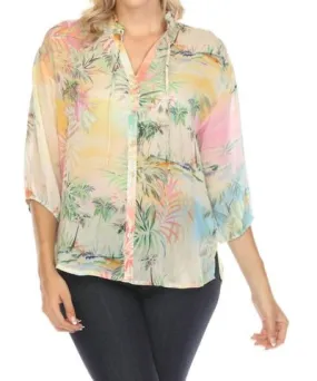 Johnny Was Cathryn Button-Down Blouse In Raffia Print