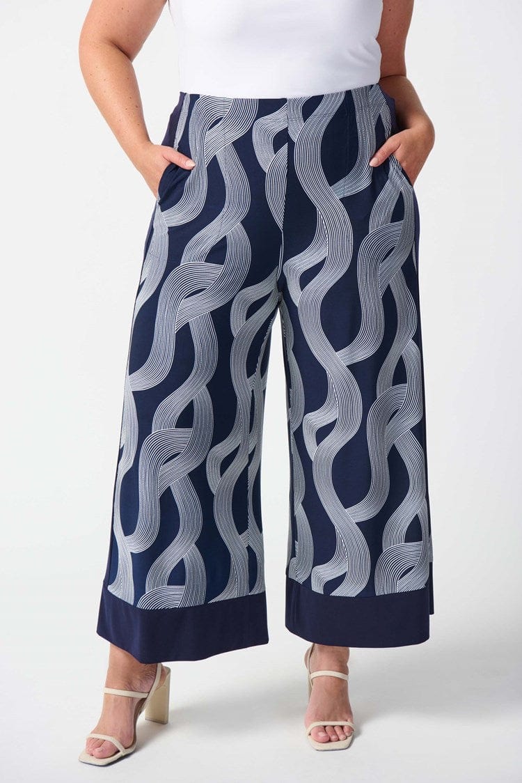 Joseph Ribkoff Silky Knit Abstract Print Wide-Leg Pants - 242144