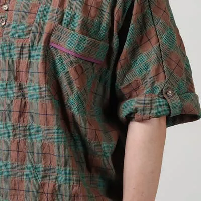 Kelen Gambus Dolman Sleeve Skipper Check Shirts  Brown