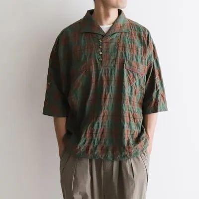 Kelen Gambus Dolman Sleeve Skipper Check Shirts  Brown