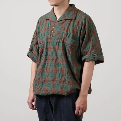 Kelen Gambus Dolman Sleeve Skipper Check Shirts  Brown