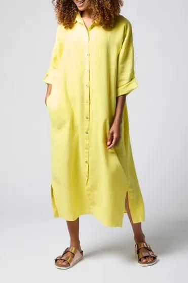 Linen Split Hem Shirt Dress - Canary - MTD5626-NFL